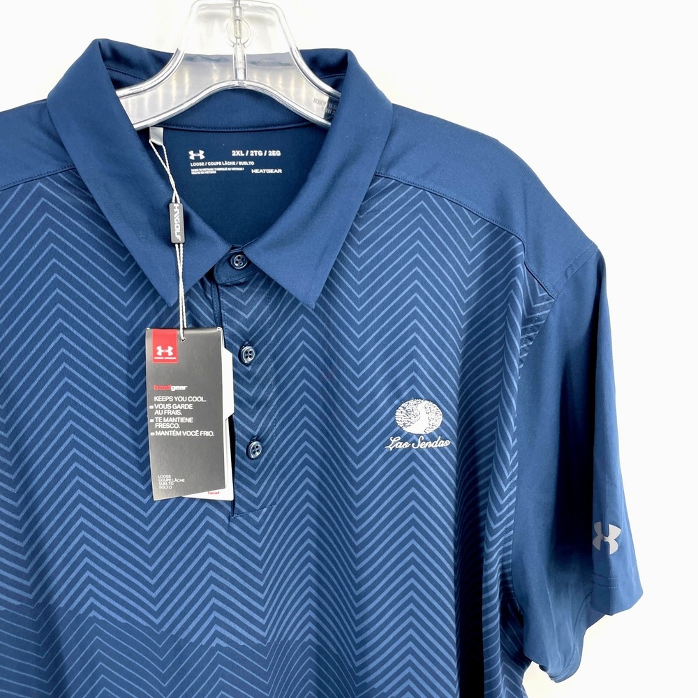 NWT Under Armour Mens Vivid Print Polo‎ Shirt 2XL Blue Chevron Las Sendas Golf